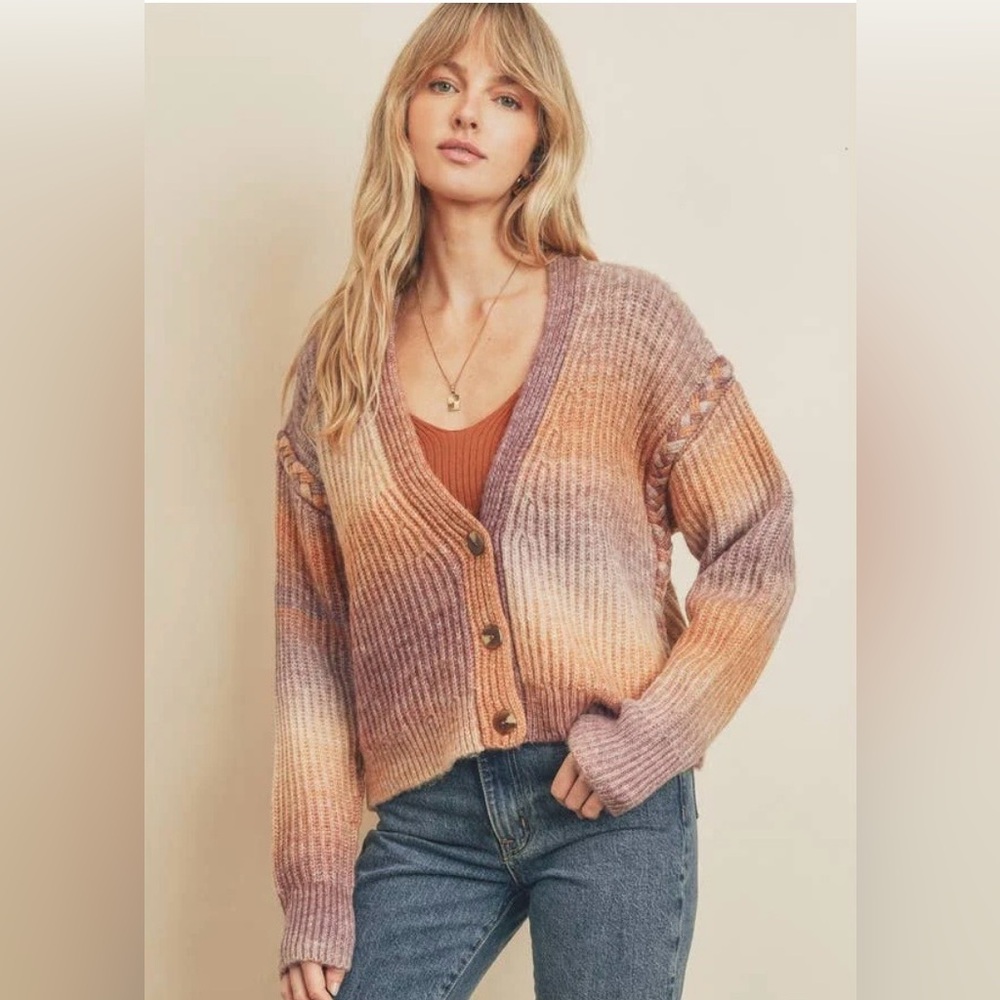 Dress Forum Desert Ombré Dutch Braid Pastel Knit Cropped Cardigan